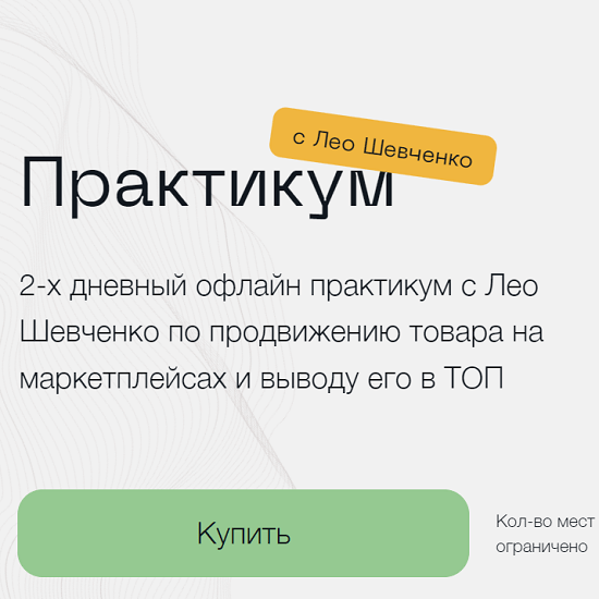 Практикум. 2-х дневный офлайн практикум с Лео Шевченко по продвижению товара на маркетплейсах и вывода его в ТОП 18-19 февраля 2023